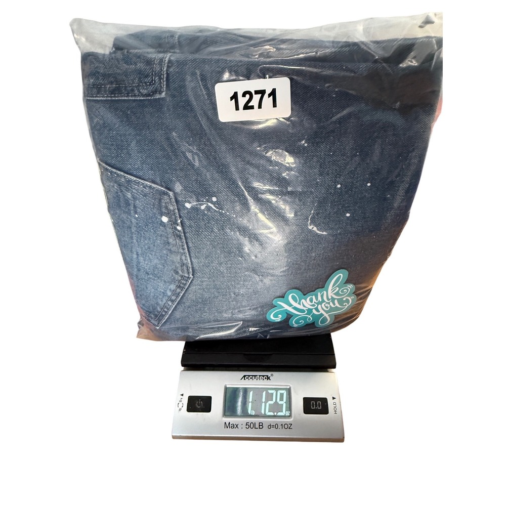Flamingals Womens Paint Splatter Distressed Cropped Barrel Leg Jeans Blue - Picture 13 of 13